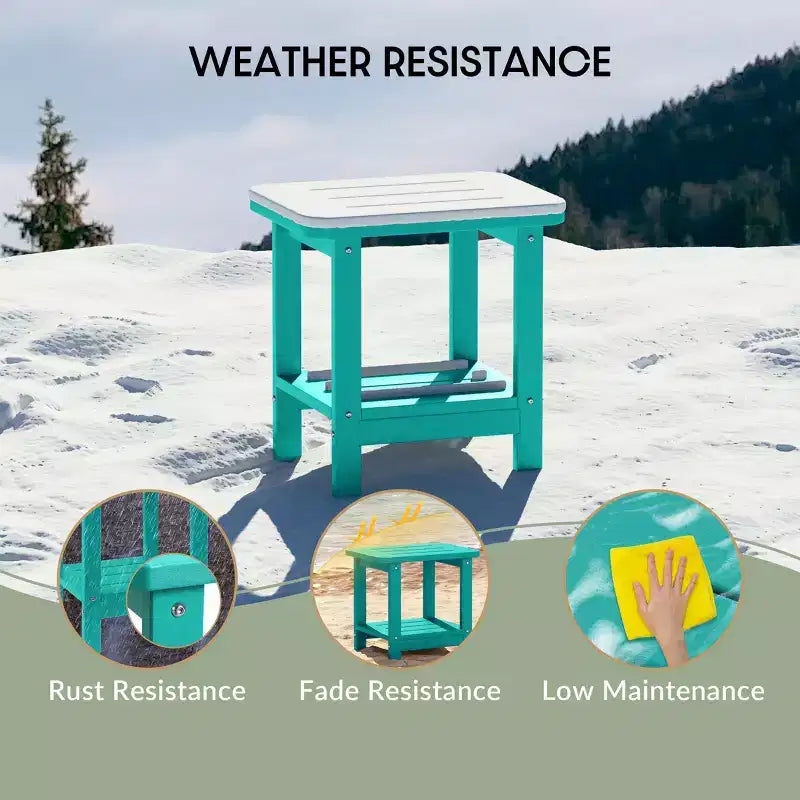 WestinTrends Aruba 2-Tier Outdoor HDPE Modern Adirondack Square Patio Side Table, Turquoise