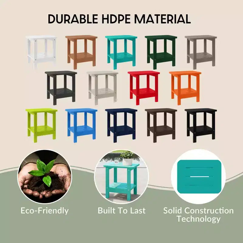 WestinTrends Aruba 2-Tier Outdoor HDPE Modern Adirondack Square Patio Side Table, Turquoise