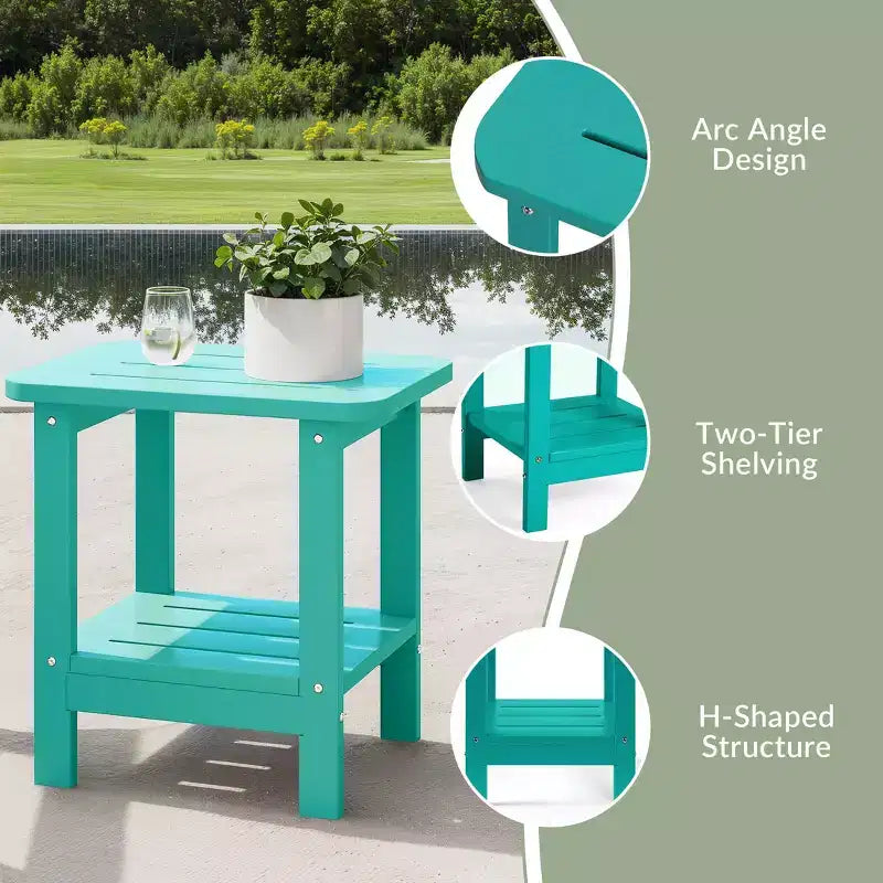 WestinTrends Aruba 2-Tier Outdoor HDPE Modern Adirondack Square Patio Side Table, Turquoise