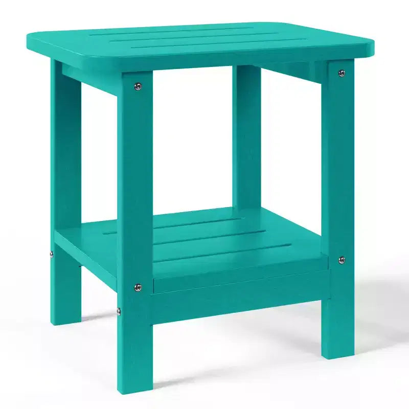 WestinTrends Aruba 2-Tier Outdoor HDPE Modern Adirondack Square Patio Side Table, Turquoise
