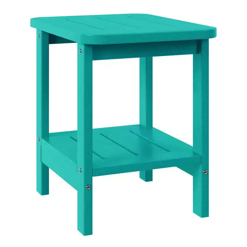 WestinTrends Aruba 2-Tier Outdoor HDPE Modern Adirondack Square Patio Side Table, Turquoise