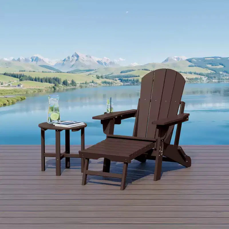 WestinTrends Malibu 2-Piece Outdoor Folding Adjustable Adirondack Chair with Cup Holder & Hideaway Ottoman and 18 Side Table