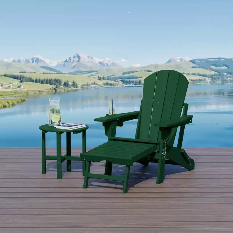 WestinTrends Malibu 2-Piece Outdoor Folding Adjustable Adirondack Chair with Cup Holder & Hideaway Ottoman and 18 Side Table