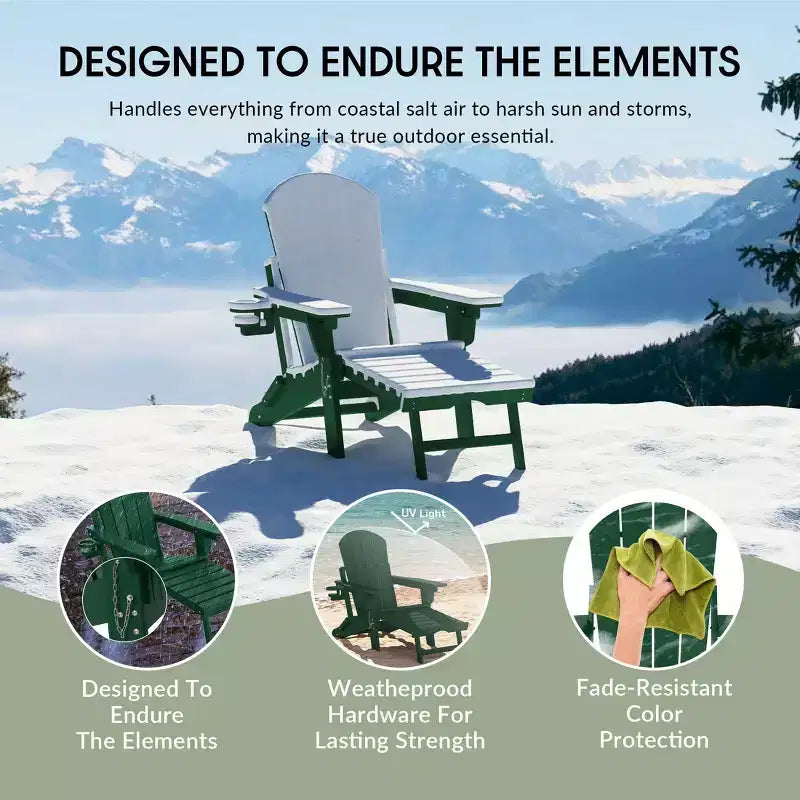 WestinTrends Malibu 2-Piece Outdoor Folding Adjustable Adirondack Chair with Cup Holder & Hideaway Ottoman and 18 Side Table