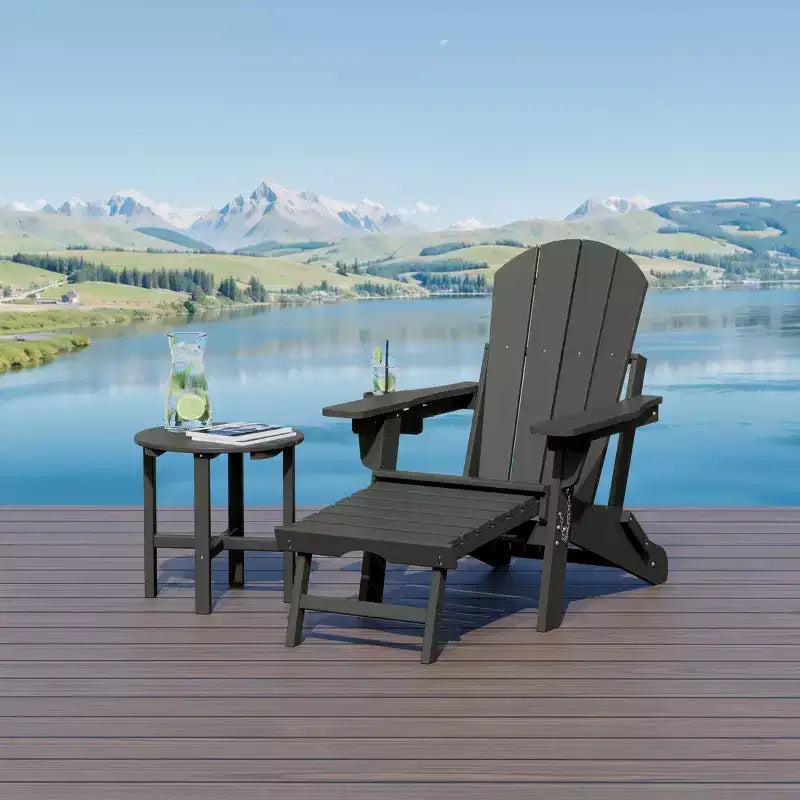 WestinTrends Malibu 2-Piece Outdoor Folding Adjustable Adirondack Chair with Cup Holder & Hideaway Ottoman and 18 Side Table