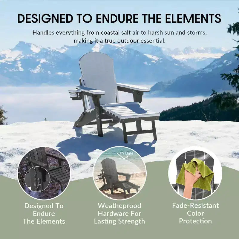 WestinTrends Malibu 2-Piece Outdoor Folding Adjustable Adirondack Chair with Cup Holder & Hideaway Ottoman and 18 Side Table