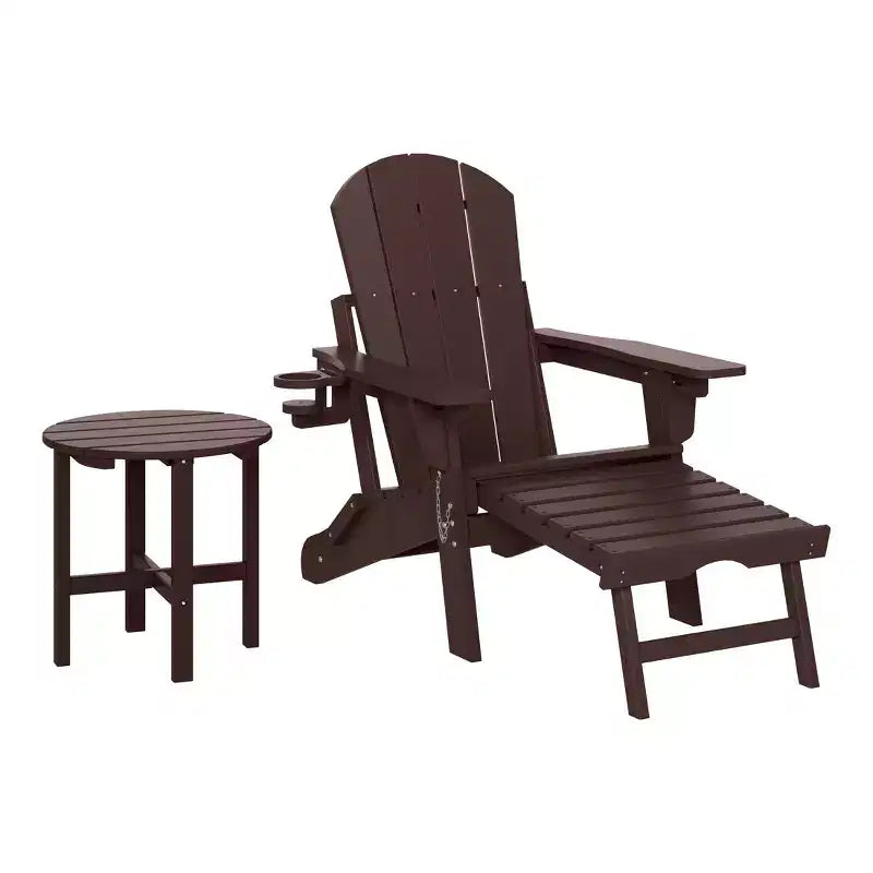 WestinTrends Malibu 2-Piece Outdoor Folding Adjustable Adirondack Chair with Cup Holder & Hideaway Ottoman and 18 Side Table