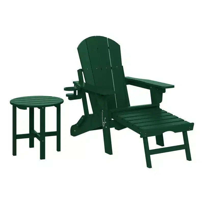 WestinTrends Malibu 2-Piece Outdoor Folding Adjustable Adirondack Chair with Cup Holder & Hideaway Ottoman and 18 Side Table