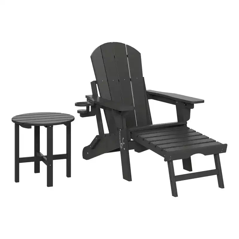 WestinTrends Malibu 2-Piece Outdoor Folding Adjustable Adirondack Chair with Cup Holder & Hideaway Ottoman and 18 Side Table