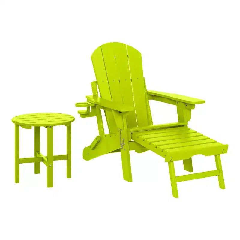 WestinTrends Malibu 2-Piece Outdoor Folding Adjustable Adirondack Chair with Cup Holder & Hideaway Ottoman and 18 Side Table