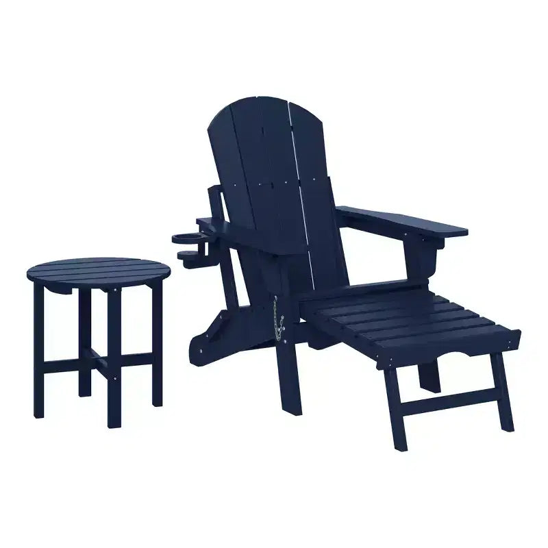 WestinTrends Malibu 2-Piece Outdoor Folding Adjustable Adirondack Chair with Cup Holder & Hideaway Ottoman and 18 Side Table