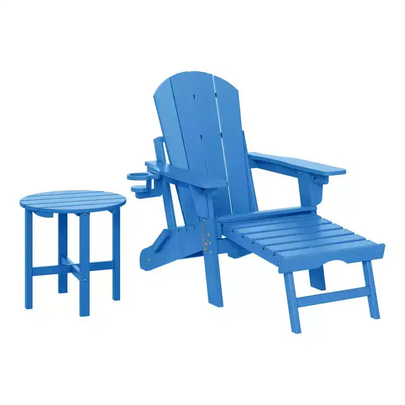 WestinTrends Malibu 2-Piece Outdoor Folding Adjustable Adirondack Chair with Cup Holder & Hideaway Ottoman and 18 Side Table