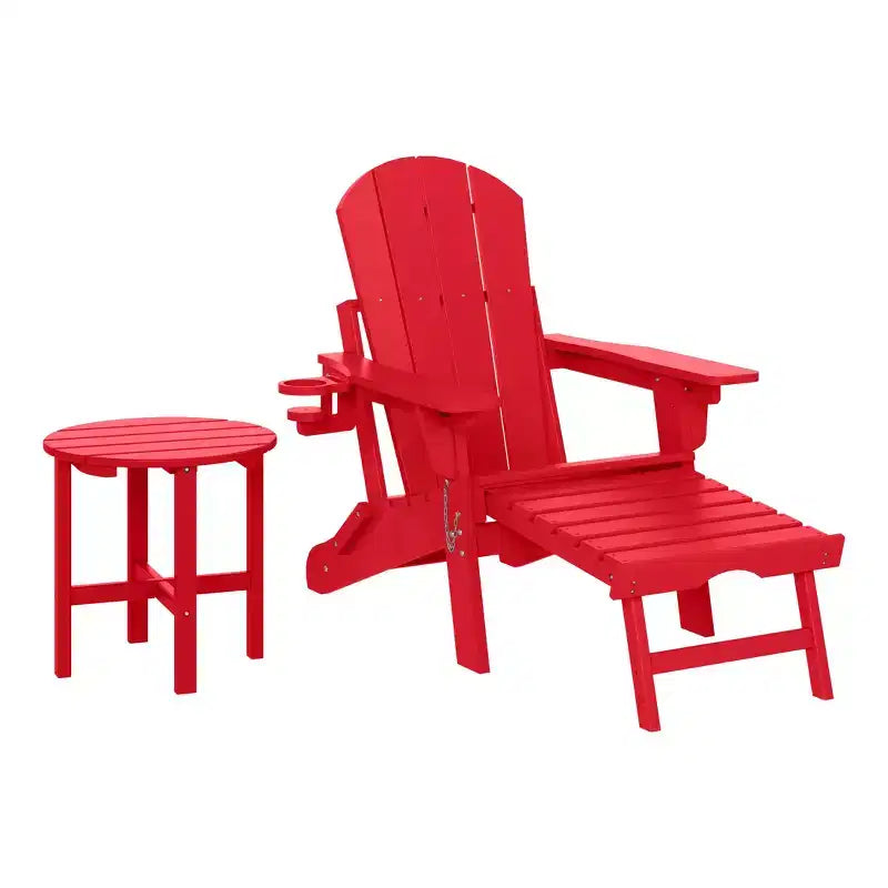 WestinTrends Malibu 2-Piece Outdoor Folding Adjustable Adirondack Chair with Cup Holder & Hideaway Ottoman and 18 Side Table