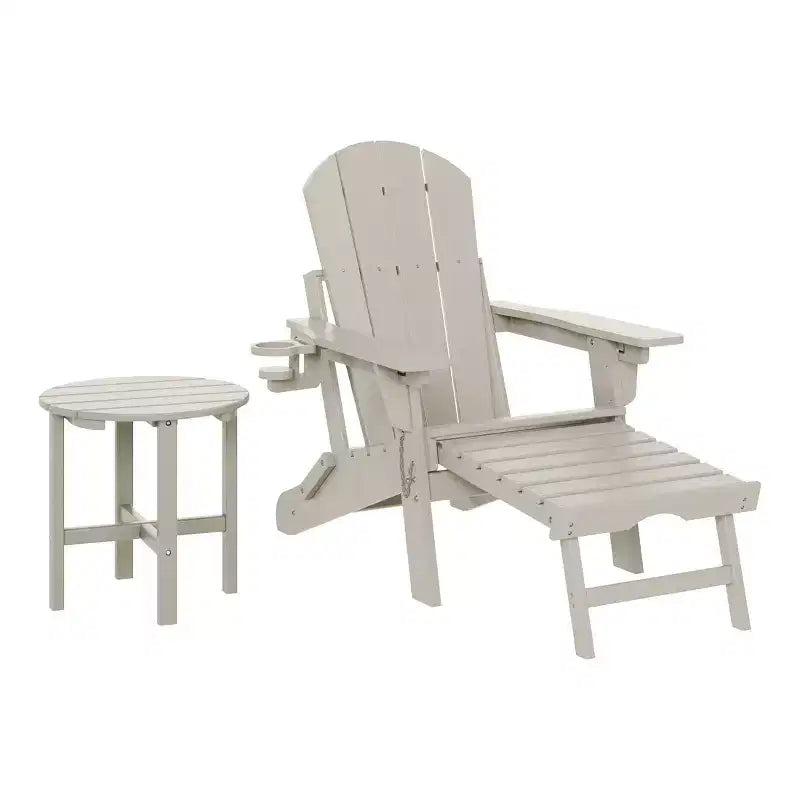 WestinTrends Malibu 2-Piece Outdoor Folding Adjustable Adirondack Chair with Cup Holder & Hideaway Ottoman and 18 Side Table