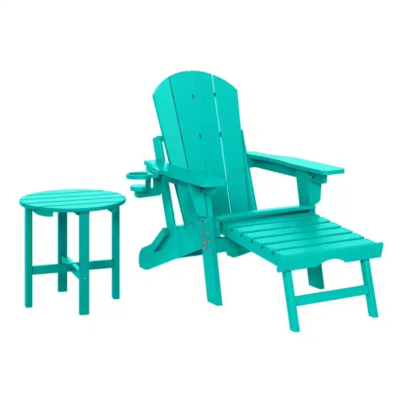 WestinTrends Malibu 2-Piece Outdoor Folding Adjustable Adirondack Chair with Cup Holder & Hideaway Ottoman and 18 Side Table