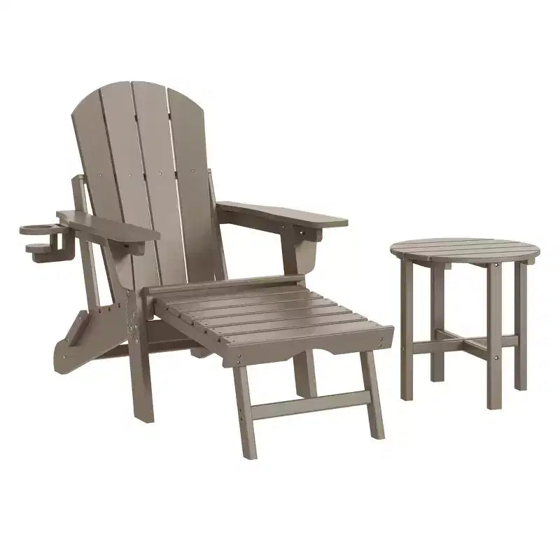 WestinTrends Malibu 2-Piece Outdoor Folding Adjustable Adirondack Chair with Cup Holder & Hideaway Ottoman and 18 Side Table