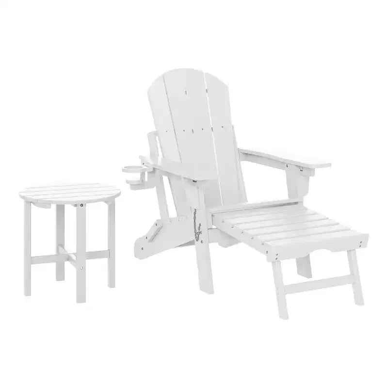 WestinTrends Malibu 2-Piece Outdoor Folding Adjustable Adirondack Chair with Cup Holder & Hideaway Ottoman and 18 Side Table