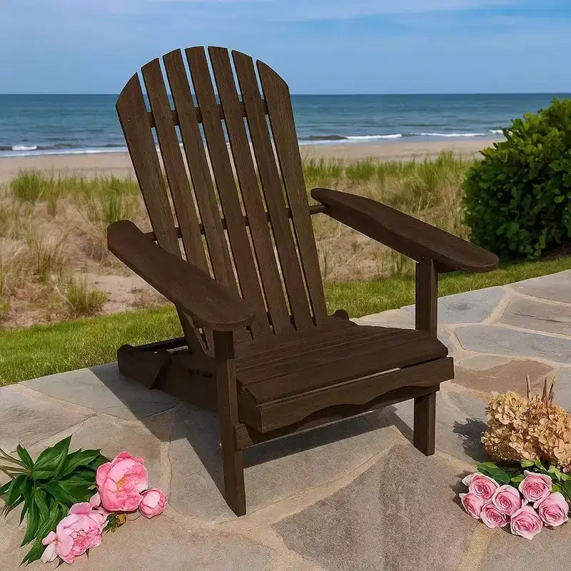 Royal Hampton Outdoor Adirondack Chair, Slatted Back, Weathered Gray Wood