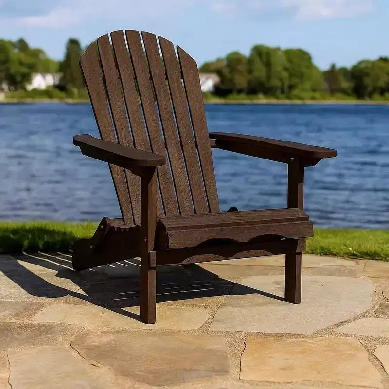 Royal Hampton Outdoor Adirondack Chair, Slatted Back, Weathered Gray Wood