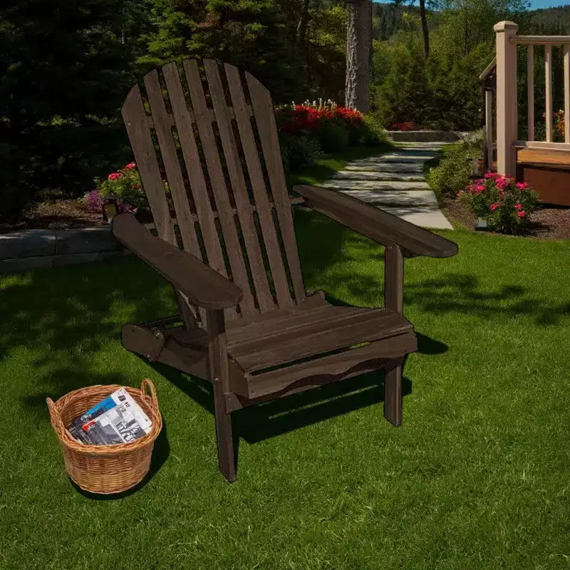 Royal Hampton Outdoor Adirondack Chair, Slatted Back, Weathered Gray Wood