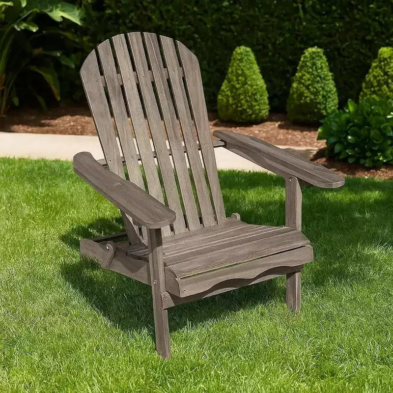 Royal Hampton Outdoor Adirondack Chair, Slatted Back, Gray Eucalyptus Wood