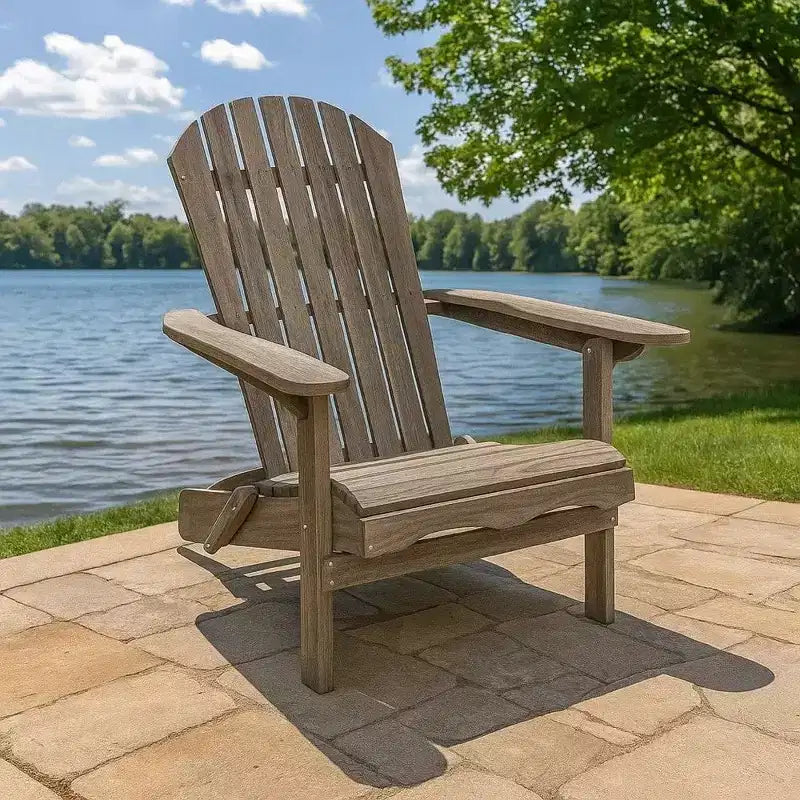 Royal Hampton Outdoor Adirondack Chair, Slatted Back, Gray Eucalyptus Wood