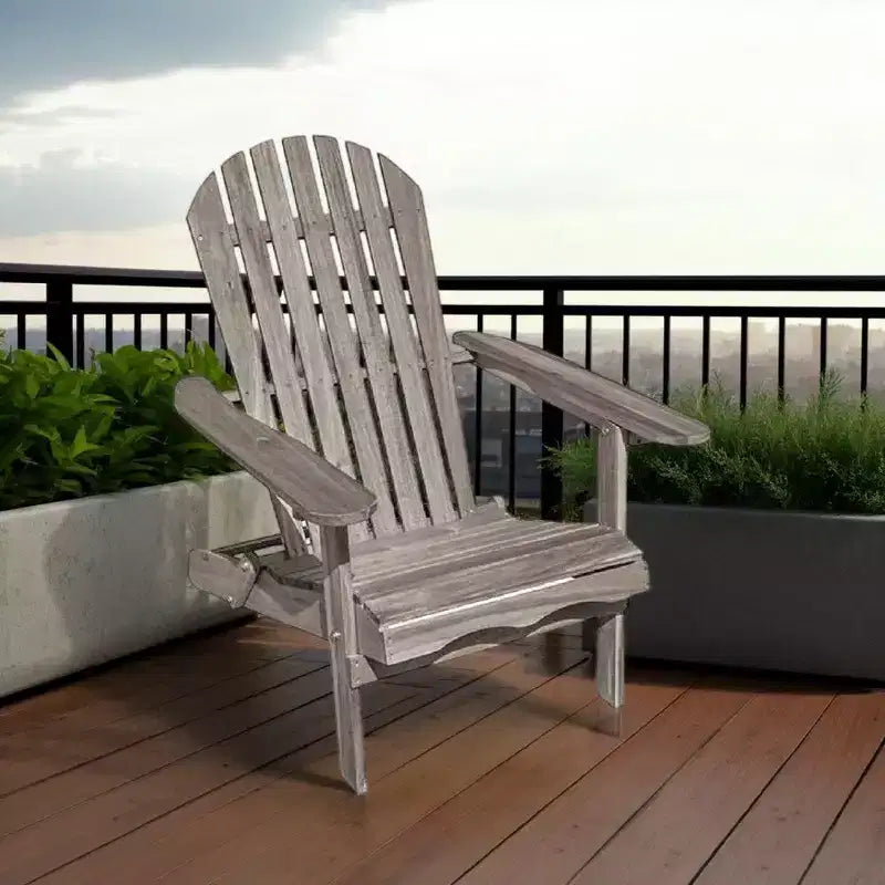 Royal Hampton Outdoor Adirondack Chair, Slatted Back, Gray Eucalyptus Wood