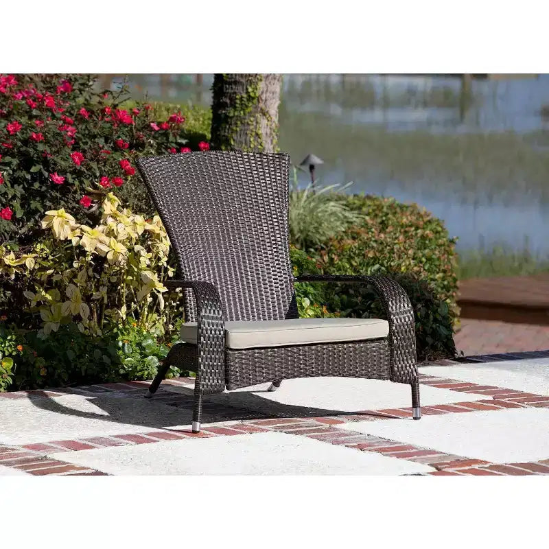 Balkene Home Coconino Wicker Lounge Chair, All-Weather Beige Cushion, Lightweight Durable Adirondack, Mocha Finish