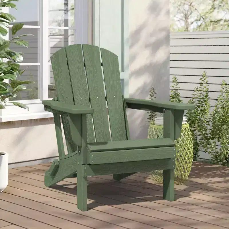 Hyleory HDPE Folding Adirondack Chair  Weather-Resistant Outdoor Lounge Chair