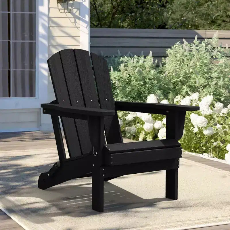 Hyleory HDPE Folding Adirondack Chair  Weather-Resistant Outdoor Lounge Chair