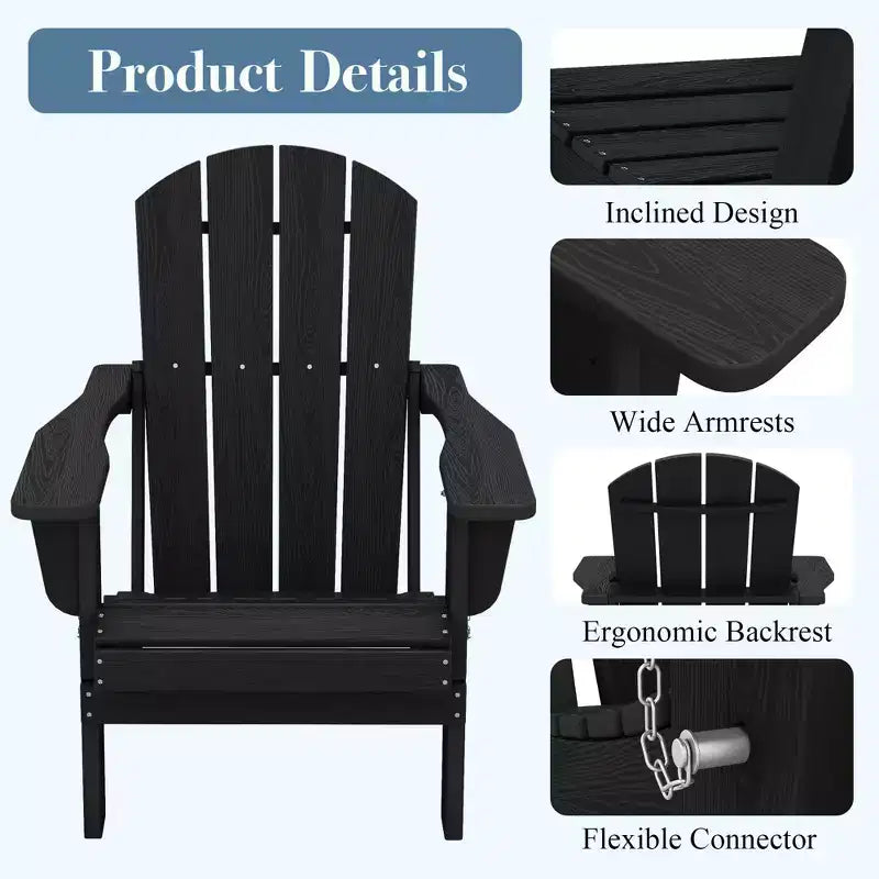 Hyleory HDPE Folding Adirondack Chair  Weather-Resistant Outdoor Lounge Chair