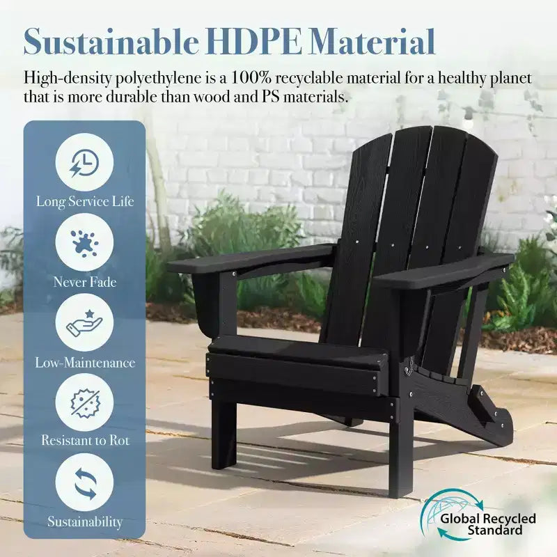 Hyleory HDPE Folding Adirondack Chair  Weather-Resistant Outdoor Lounge Chair