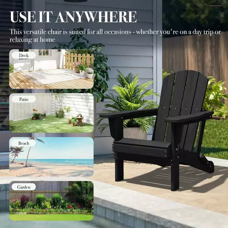 Hyleory HDPE Folding Adirondack Chair  Weather-Resistant Outdoor Lounge Chair