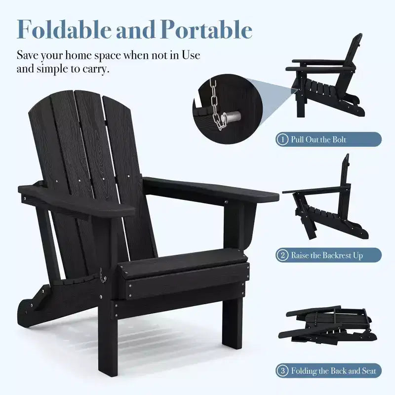 Hyleory HDPE Folding Adirondack Chair  Weather-Resistant Outdoor Lounge Chair