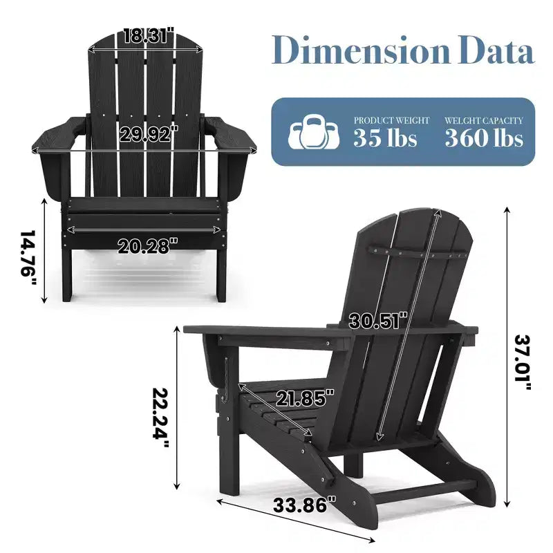 Hyleory HDPE Folding Adirondack Chair  Weather-Resistant Outdoor Lounge Chair