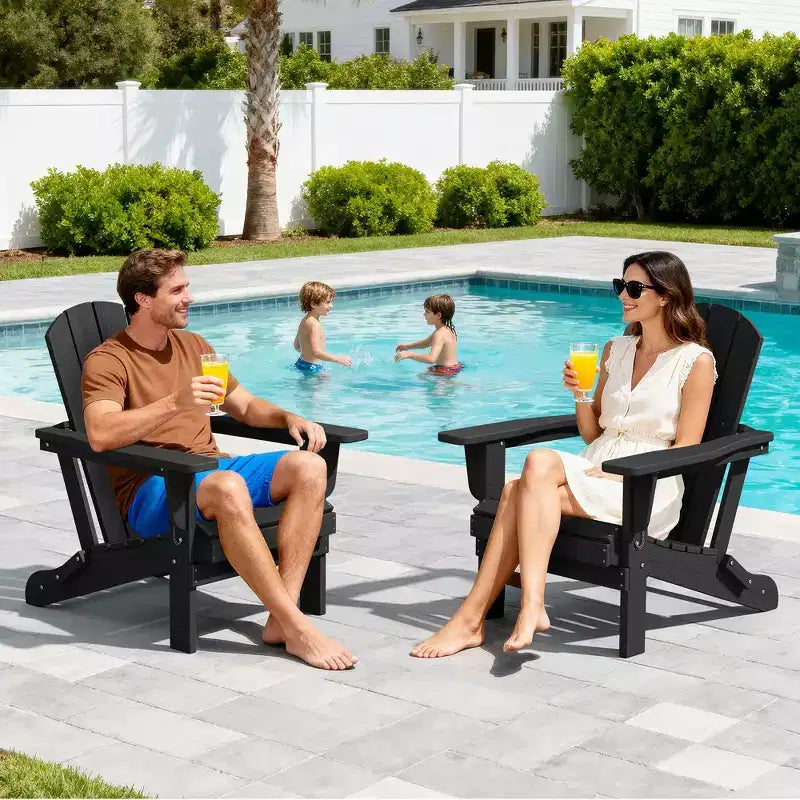 Hyleory HDPE Folding Adirondack Chair  Weather-Resistant Outdoor Lounge Chair