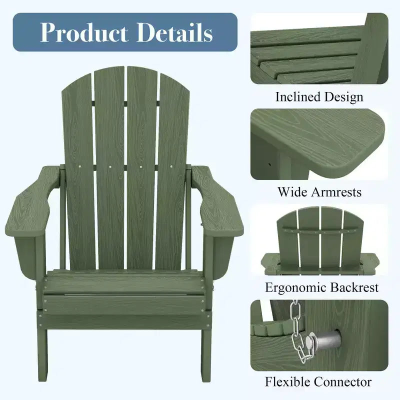 Hyleory HDPE Folding Adirondack Chair  Weather-Resistant Outdoor Lounge Chair