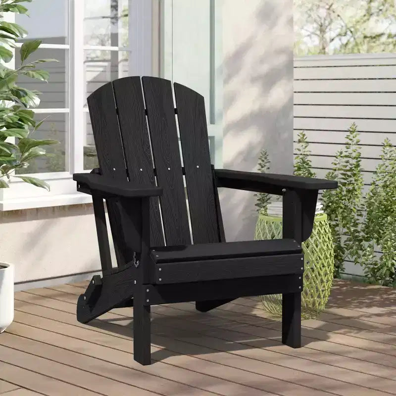 Hyleory HDPE Folding Adirondack Chair  Weather-Resistant Outdoor Lounge Chair