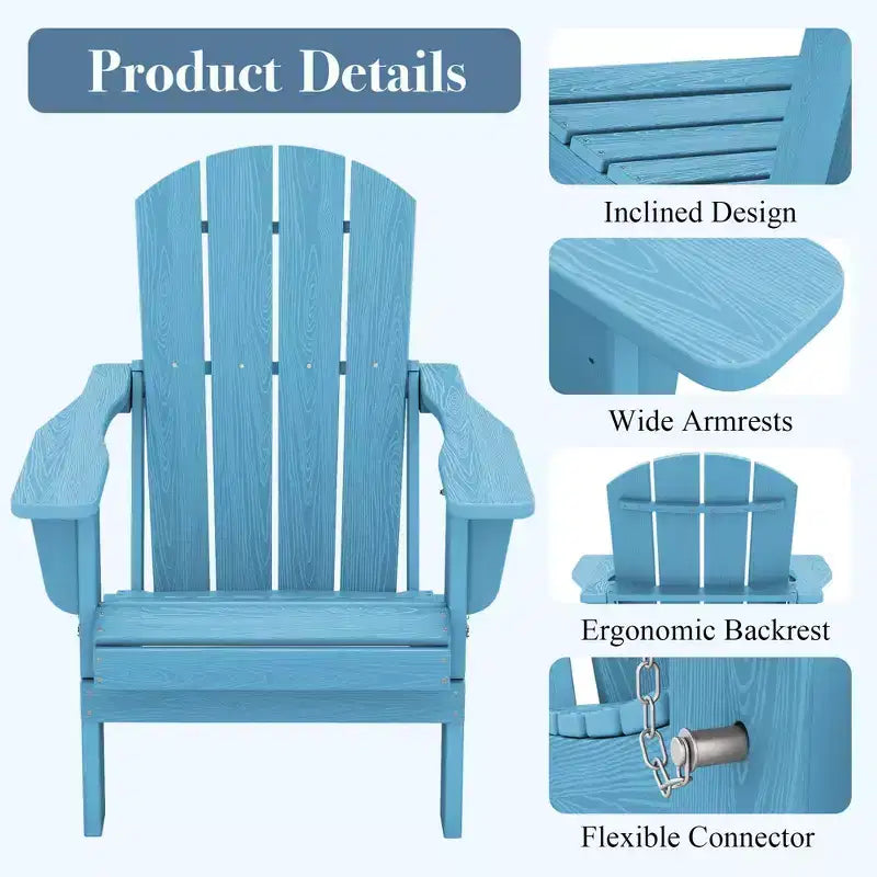 Hyleory HDPE Folding Adirondack Chair  Weather-Resistant Outdoor Lounge Chair