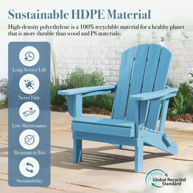 Hyleory HDPE Folding Adirondack Chair  Weather-Resistant Outdoor Lounge Chair