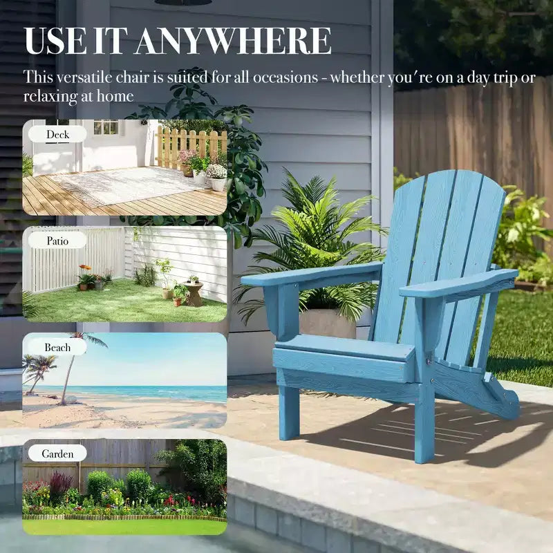 Hyleory HDPE Folding Adirondack Chair  Weather-Resistant Outdoor Lounge Chair