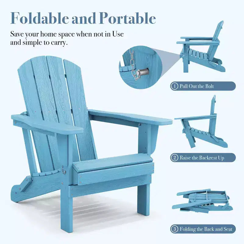 Hyleory HDPE Folding Adirondack Chair  Weather-Resistant Outdoor Lounge Chair