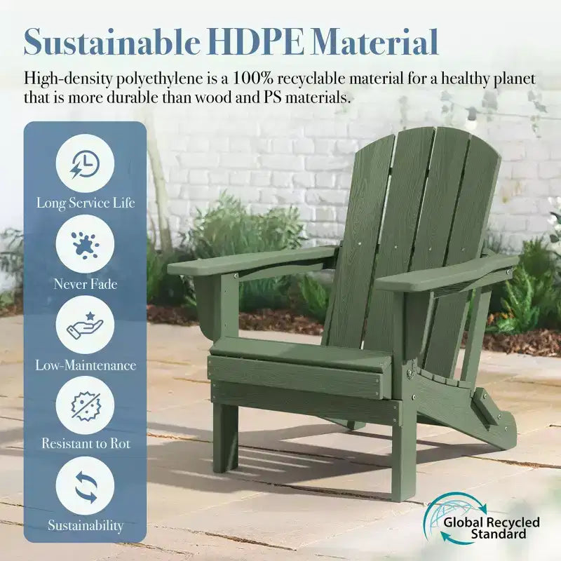 Hyleory HDPE Folding Adirondack Chair  Weather-Resistant Outdoor Lounge Chair