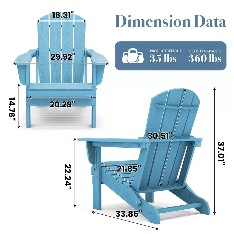 Hyleory HDPE Folding Adirondack Chair  Weather-Resistant Outdoor Lounge Chair