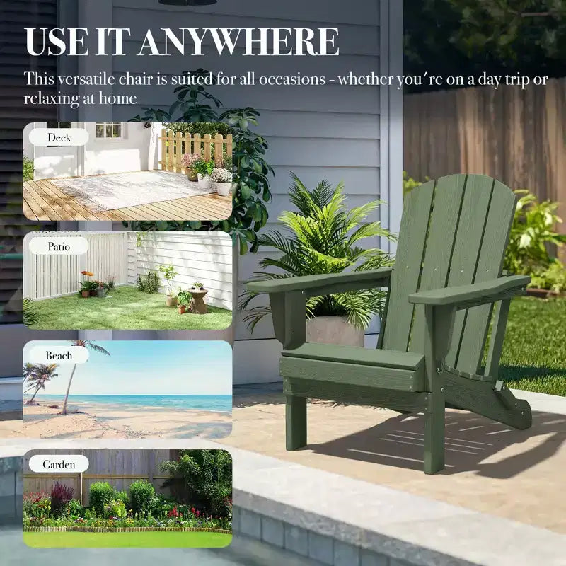 Hyleory HDPE Folding Adirondack Chair  Weather-Resistant Outdoor Lounge Chair
