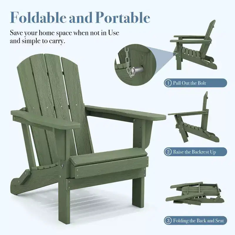 Hyleory HDPE Folding Adirondack Chair  Weather-Resistant Outdoor Lounge Chair