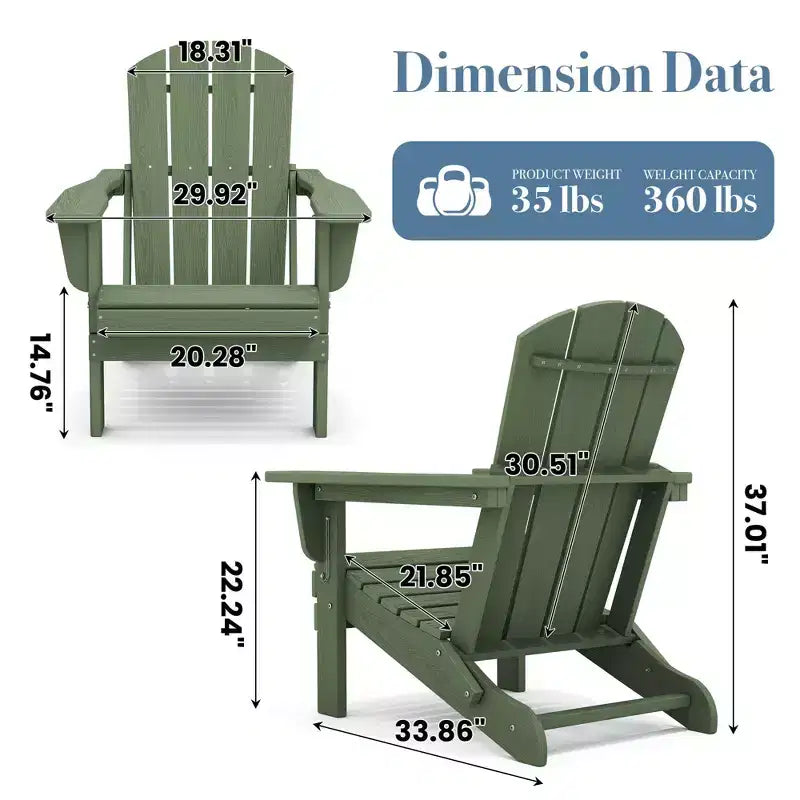 Hyleory HDPE Folding Adirondack Chair  Weather-Resistant Outdoor Lounge Chair