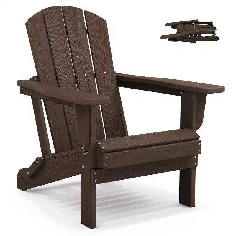 Hyleory HDPE Folding Adirondack Chair  Weather-Resistant Outdoor Lounge Chair