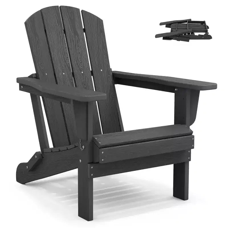 Hyleory HDPE Folding Adirondack Chair  Weather-Resistant Outdoor Lounge Chair
