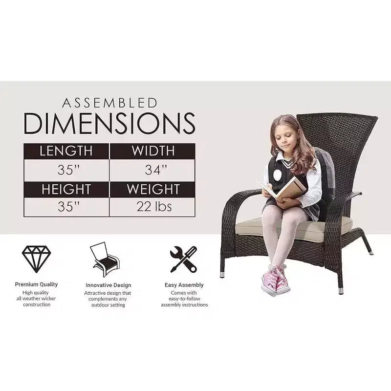 Balkene Home 62966 Coconino Wicker Conversation Set Lightweight & Durable Adirondack Style Chairs All Weather Wicker Includes Khaki Cushions - Mocha